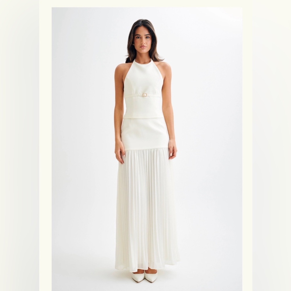 Meshki White Halter Maxi Skirt Dress